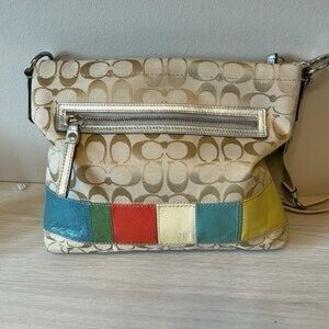 Coach Beige Canvas Crossbody with Multicolor Leather Patch Detail